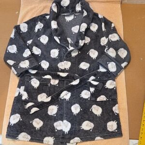 Short Soft Robe Dark Gray With Sheep Print